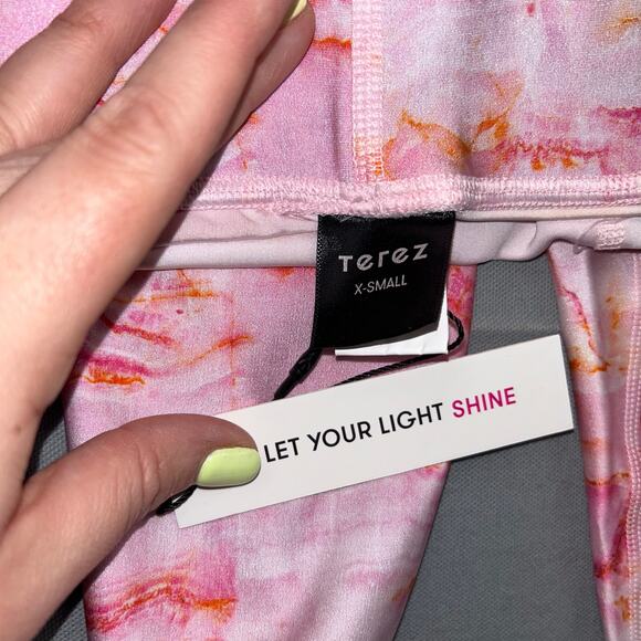 Terez Leggings Rose Quartz Marble Capri Leggings High Rise Pink Orange XS NWT - Picture 4 of 7